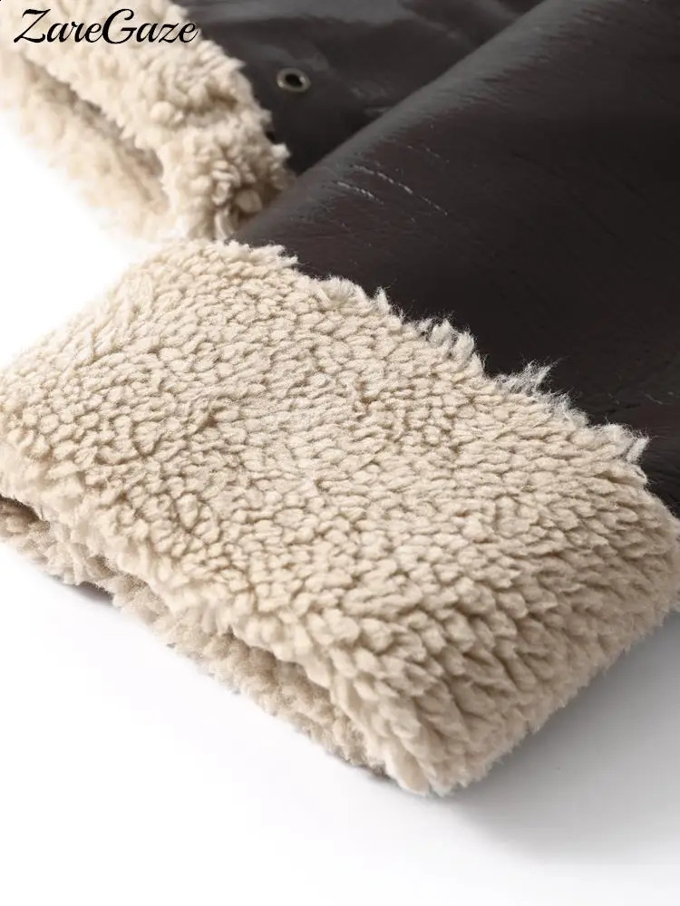 Women's Jacket's Fur Integrated Jackets Lambswool Lapel Zipper Pocket Brown Fleece Coat Female 2023 Winter Thickened Warm Lady Outwear 23110