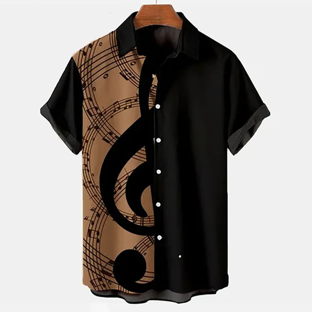 Men's Casual Shirts Summer Shirt Men Hawaiian Man Short Sleeve Shirt Musical Note Print Men's Women's Beach Travel Casual Oversized Clo