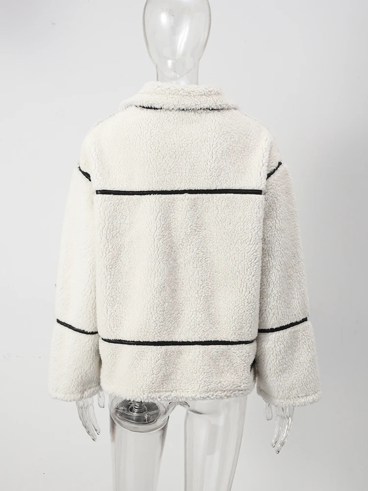 Womens Jackets Fashion Patchwork Furry Jacket For Women Gentle Panelled Thick Warm Lambswool Fleece Coat Zipper Pocket Lady Outwear 231110