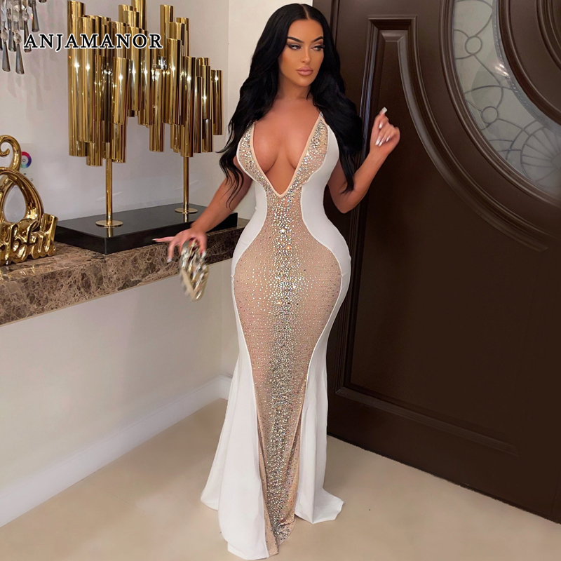 Casual Dresses ANJAMANOR Fancy Evening Dress Party Nightclub Sparkling Crystal Mesh Sheer Sexy Bodycon Long Maxi D35 GB44 220410, White
Casual Dresses ANJAMANOR Fancy Evening Dress Party Nightclub Sparkling Crystal Mesh Sheer Sexy Bodycon Long Maxi D35 GB44 220410, White