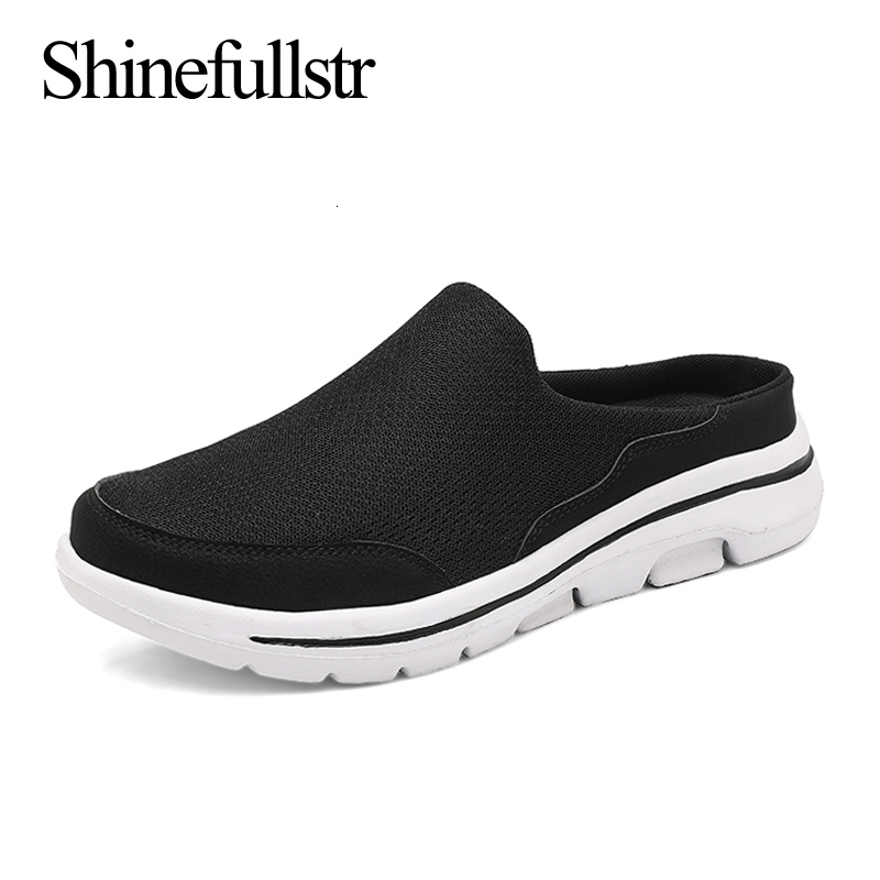 Slippers Summer Men Indoor Mesh House Home Slipers Half Shoes Unisex Breathable Soft Light Big Size 47 48 49 230410, Black white