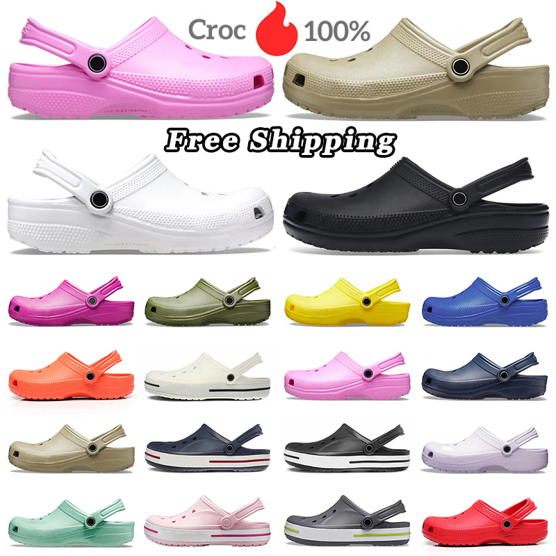 

free shipping croc clog designer sandals slippers slides buckle men women triple black white red khaki bule pink waterproof shoes nursing hospital platform heels, 1 play black high