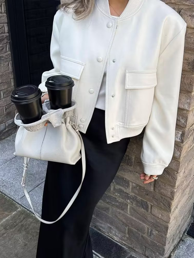 Women s Jackets SLTNX TRAF Fashion Women Bomber 2023 Spring Antumn Female Long Sleeve Coats Ladies Big Pockets Outerwear 230410