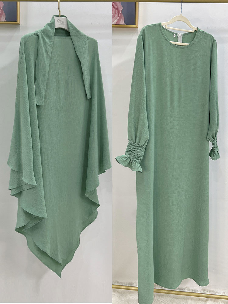 Ethnic Clothing Jilbab Sets Muslim Women Ramadan Eid Prayer Outfit Islamic l Long Khimar Abaya Dubai Turkish Burqa Kaftan 2 Piece 230410