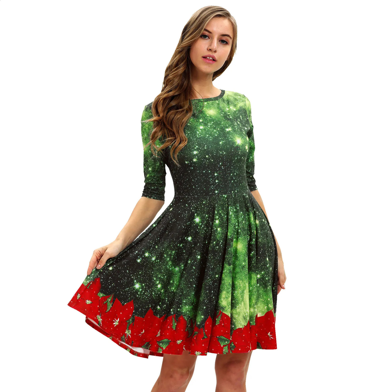 Family Matching Outfits Mommy and Me Clothe Girls Clothes Dress Green Christmas Digital Printing Outfit Mother Daughter 231109