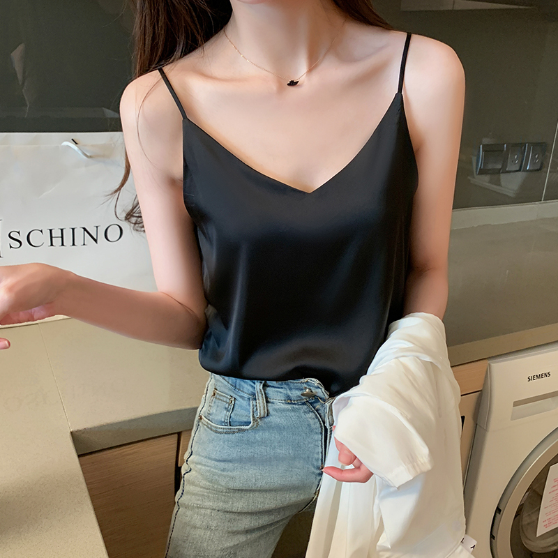 Camisoles Tanks Korean Fashion Silk Women's Camis Women's Silk Tank Top Women's Sleeveless Satin Top Women's Strap Top Sexy Should