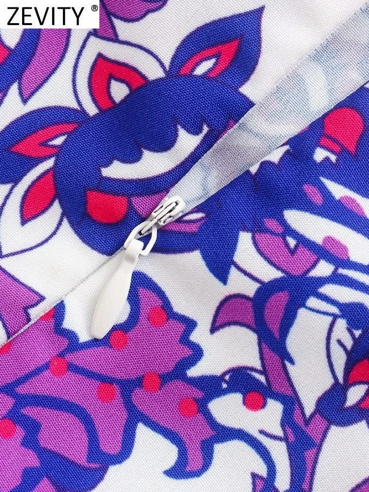 Skirts Zevity Women's Vintage Purple Paisley Flower Print Knot Sarong Midi Skirt Faldas Printed Women's Fashion Back Zipper Vestidos QUN1889