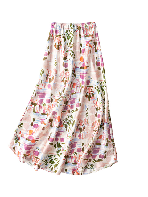 Skirts SuyaDream Mermaid Women's 93% Silk 7% Spandex Elastic High Waist Print Spring/Summer Long Fashion 230410