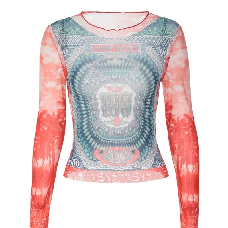 Womens TShirt Hawhaw Long Sleeve Graphic Mesh See Through Streetwear Tshirt Top Autumn Clothing Wholesale Products 230408