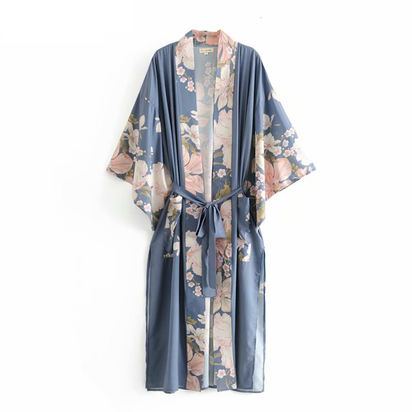 Women's Jackets Happie Queens Vintage Peacock Floral Print Women bohemian V Neck batwing Sleeves Ladies Maxi Kimono robe bikini Cover-ups