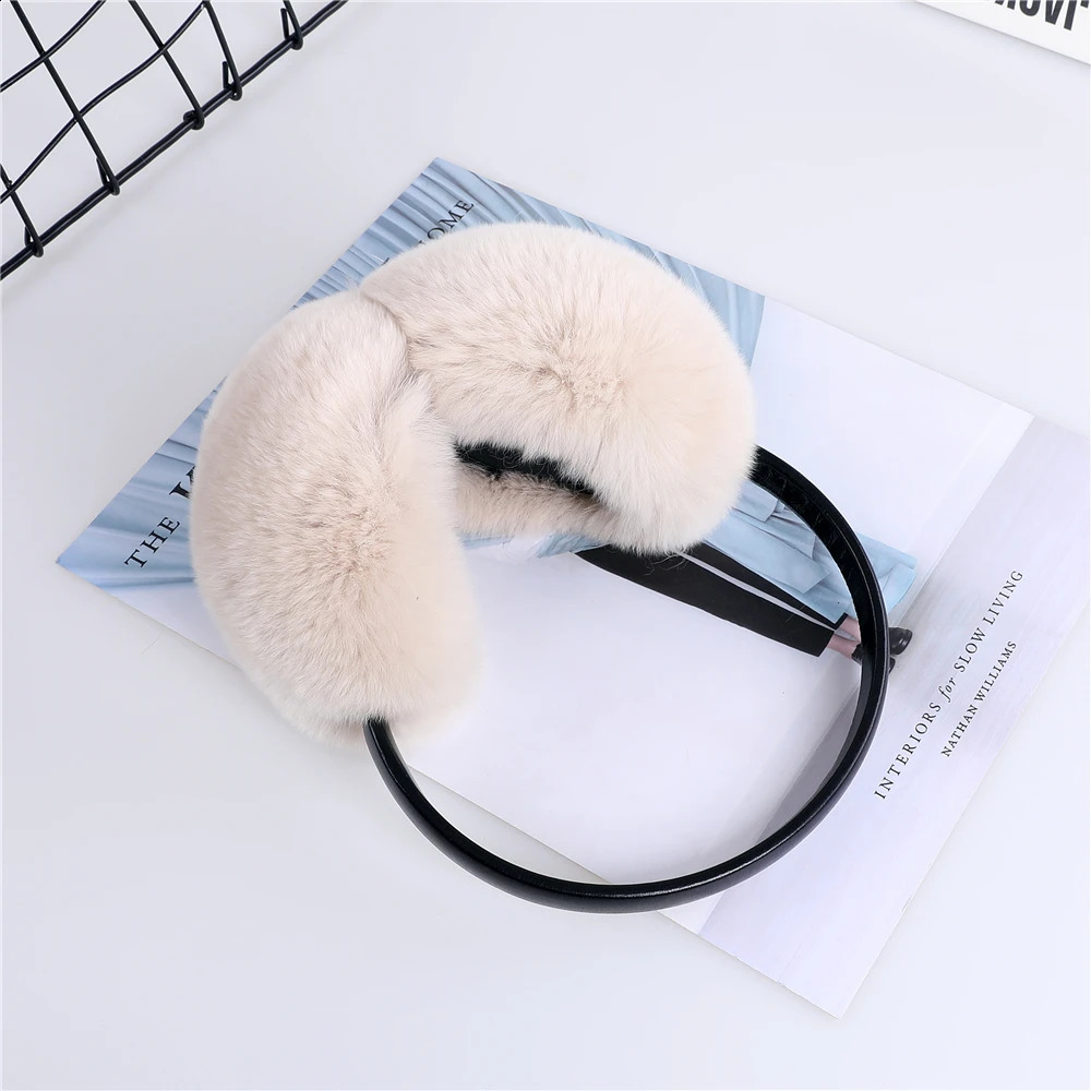 Natural 100% Rex Rabbit Fur Earmuff Womens Autumn and Winter Warm Earmuffs Ear Cover Ear Warmer Ear Muffs Winter Leather Band 241024