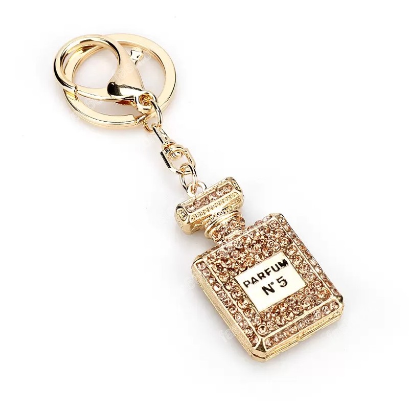 In Bulk Creative Crystal Perfume Bottle Keychain Rhinestone Shiny Car Bag Keychains Jewelry Accessories Gift