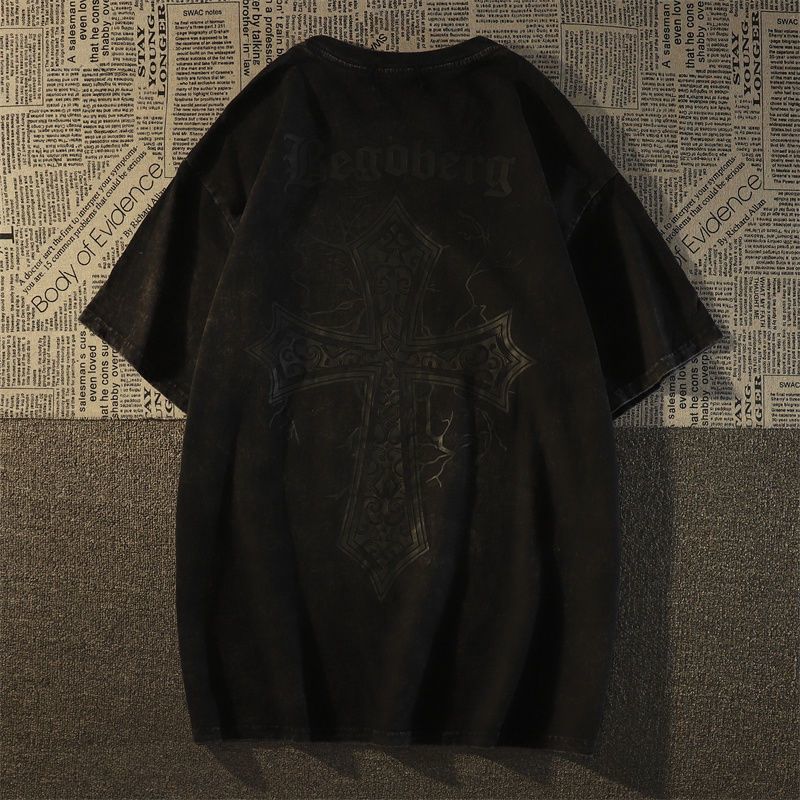 Mens TShirts Vintage Brown Cross Tshirt Gothic Graphic Printing Cotton Casual Large Mens Tshirt Y2K Grunge Clothing Hip Hop Street Top Unisex 230408