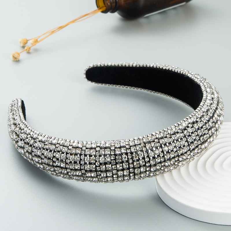 Women Rhinestone Headband Bling Padded Baroque Crystal Fashion Hair Band Party For Bridal Crown Hair Hoop Wedding Hair Accessories
