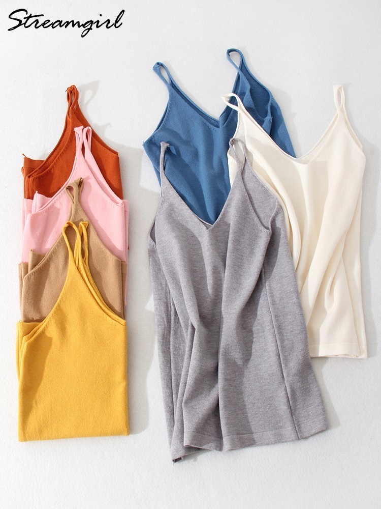 Camisoles Tanks Women's knitted top basic shoulder straps women's summer vest vest women's summer top women's summer top 230410