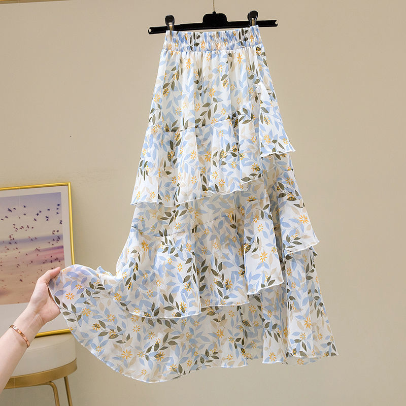 Skirts Summer Flower Irregular Lotus Leaves All Match a-line Female P3 1118 230410
