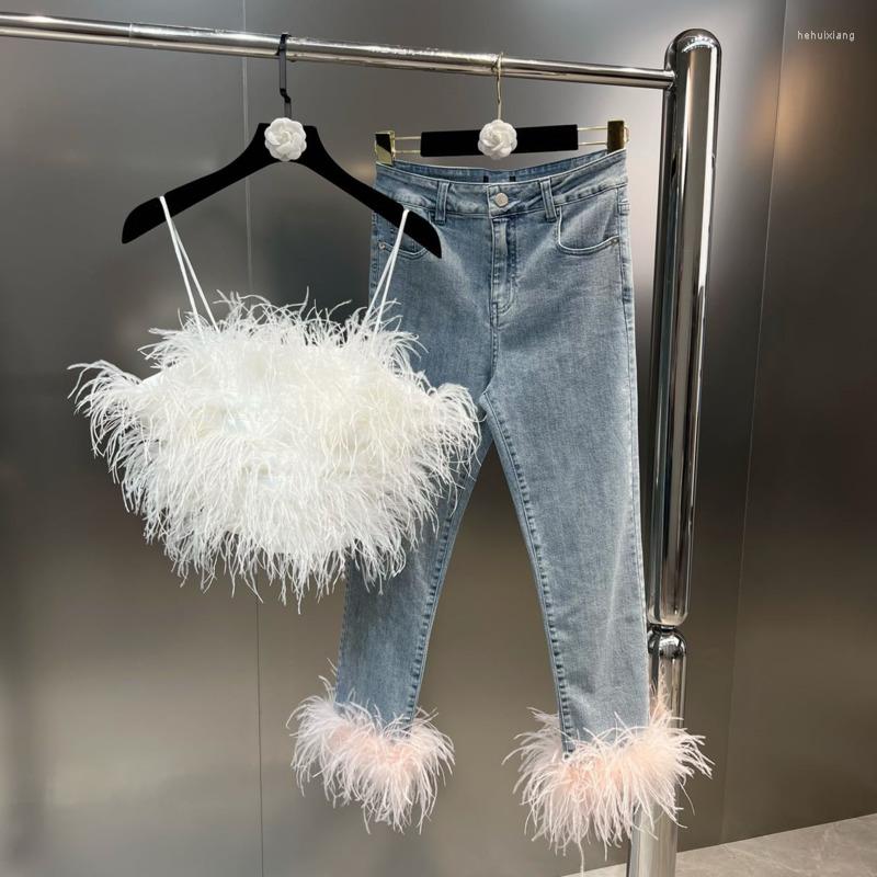 Women' Two Piece Pants PREPOMP 2023 Autumn Sleeveless Feathers Camisole Crop Top Blue Denim Long Jeans Set Women GF920, White top
Women' Two Piece Pants PREPOMP 2023 Autumn Sleeveless Feathers Camisole Crop Top Blue Denim Long Jeans Set Women GF920, White top