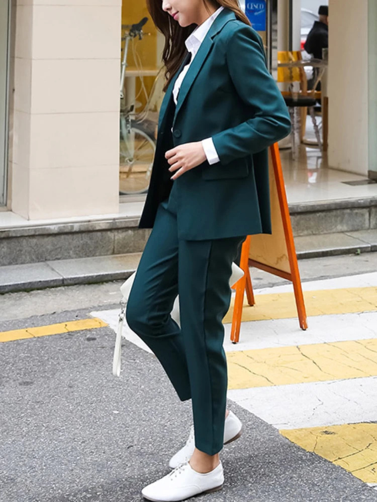 Womens Two Piece Pants Work Pantsuits OL 2 Set For Women Business Interview Uniform Slim Blazer And Pencil Office Lady Suit Female Outfits 231110
