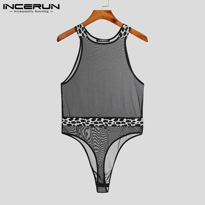 

Men's Sleepwear Men Bodysuits Pajamas Leopard Patchwork Mesh See Through Sexy Sleepwear Bodysuit Men Skinny Rompers Underwear INCERUN S5XL 230410, Black4