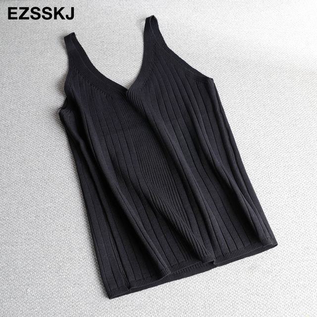 Camisoles Tanks Pure Cotton V-Neck Knit Camis Summer Ultra Thin Women's BAISC Top Women's Short Sexy Solid Casual Sleeveless T-shirt Top 230