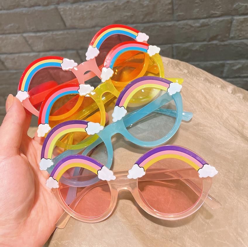 Neon Rainbow Cool Sunglasses Kids Round Candy Color Eyewear for Girls Multicolor Lens Suitable for children aged 6-12