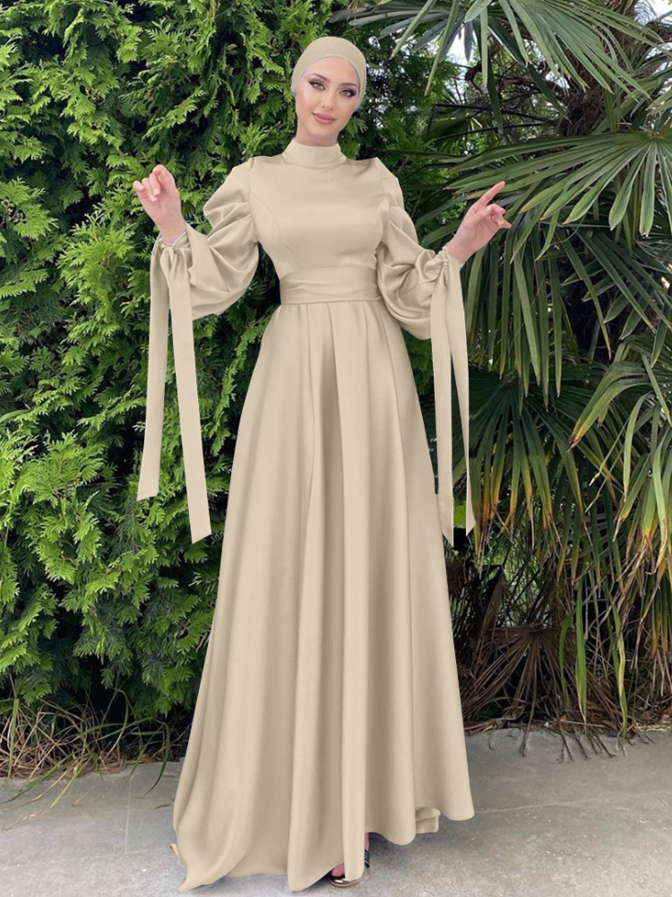Ethnic Clothing Muslim Fashion Women Islamic Satin Dress Hijab Arabic Pleated Abaya Dubai Balloon Sleeve with Ribbon Eid Evening Turkish Dresses 230410
Ethnic Clothing Muslim Fashion Women Islamic Satin Dress Hijab Arabic Pleated Abaya Dubai Balloon Sleeve with Ribbon Eid Evening Turkish Dresses 230410
