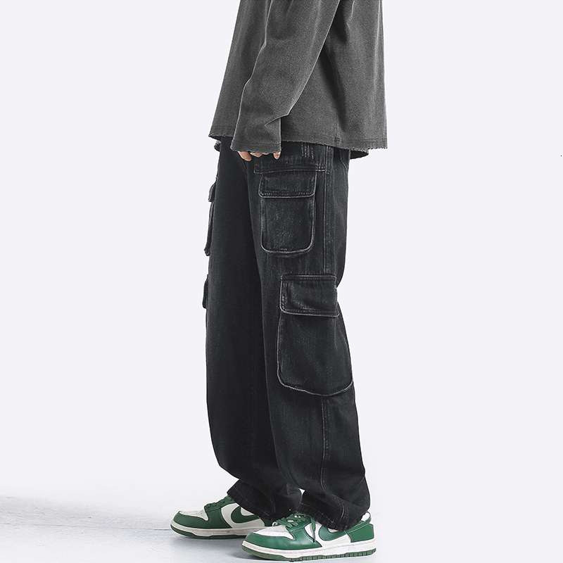 Men's Jeans DEEPTOWN Vintage Cargo for Men Loose Multipocket Denim Pants Distressed Straight Trousers Male Retro Streetwear Hip Hop 230410