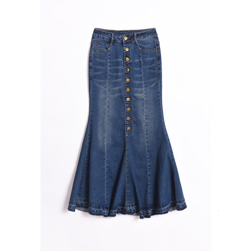 

Skirts Womens Fashion Denim Skirt Plus Size Spring Autumn Single Breasted Slim Fishtail High Waist Stretch Skirt With Ruffles Buttocks 230410, Blue