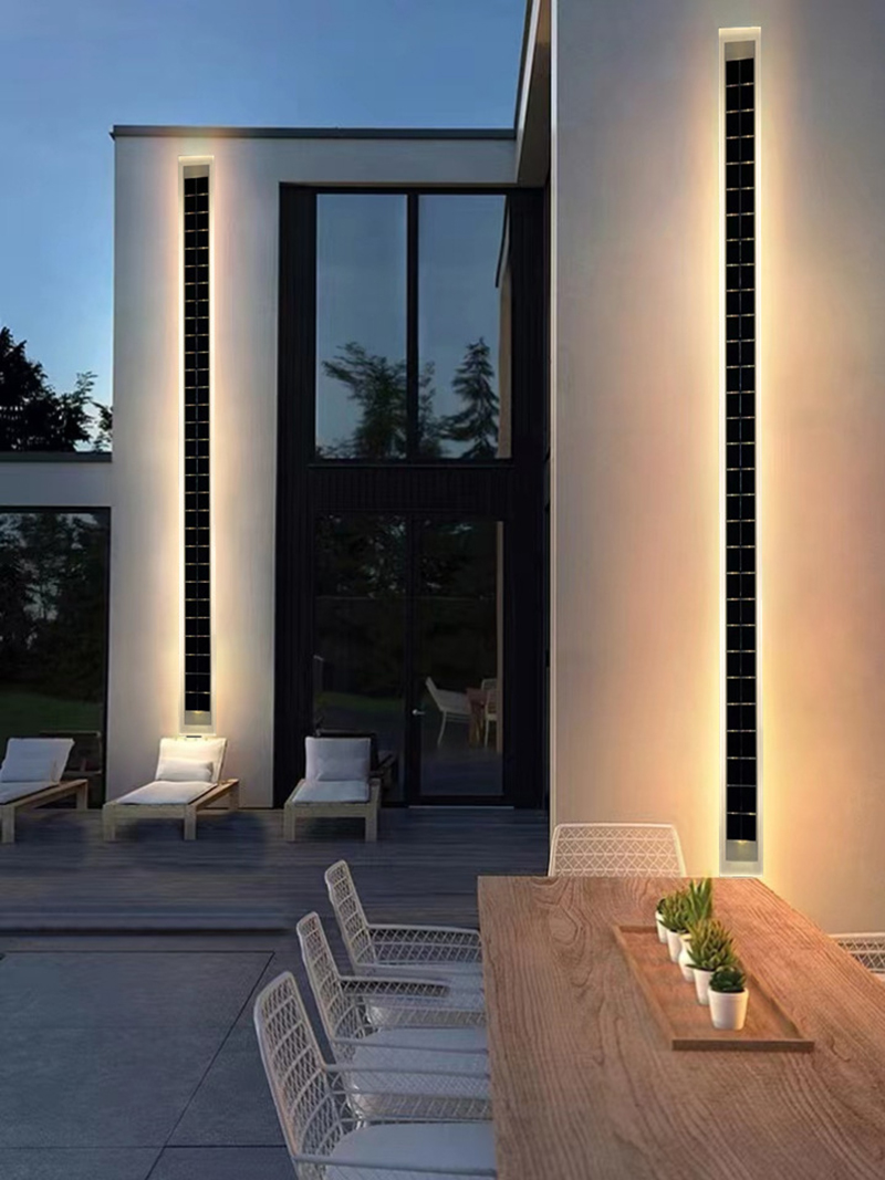 Outdoor Wall Lamps LED Porch Light Solar Powered IP65 Waterproof 20cm 60cm 100cm Fixture Rectangular Acrylic Warm white