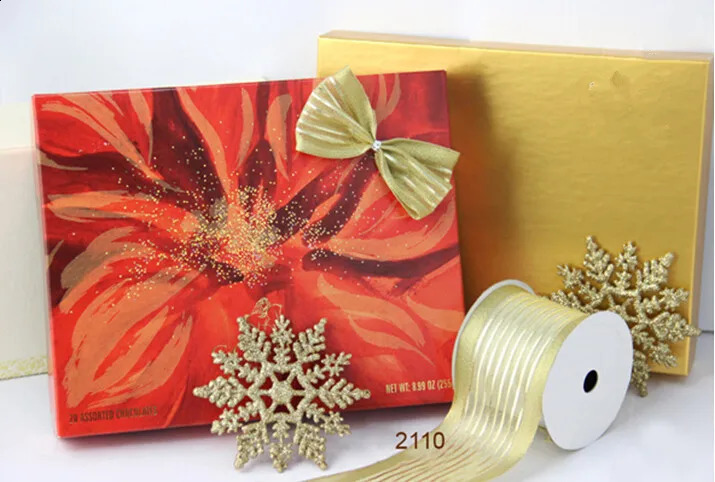 Gift Wrap 6M X 25 Yards Wired Edge Organza Striped Old Gold Ribbon for Christmas Birthday Decoration Wrapping 212" 231109