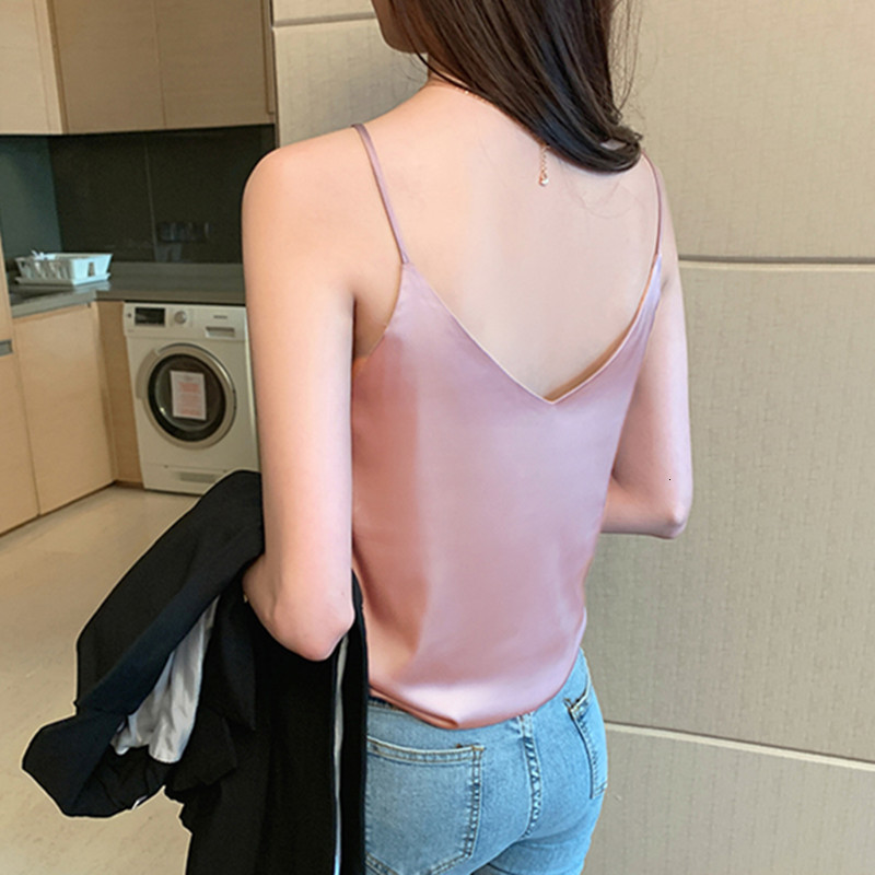 Camisoles Tanks Korean Fashion Silk Women's Camis Women's Silk Tank Top Women's Sleeveless Satin Top Women's Strap Top Sexy Should