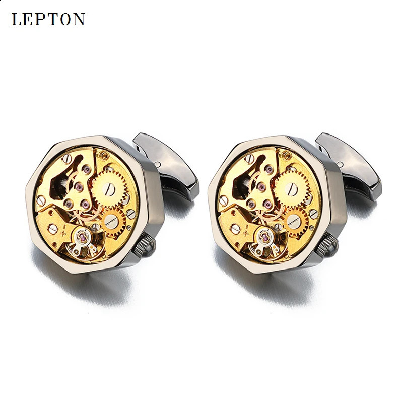 Cuff Links Watch Movement Cufflinks for immovable Stainless Steel Steampunk Gear Watch Mechanism Cuff links for Mens Relojes gemelos 231109