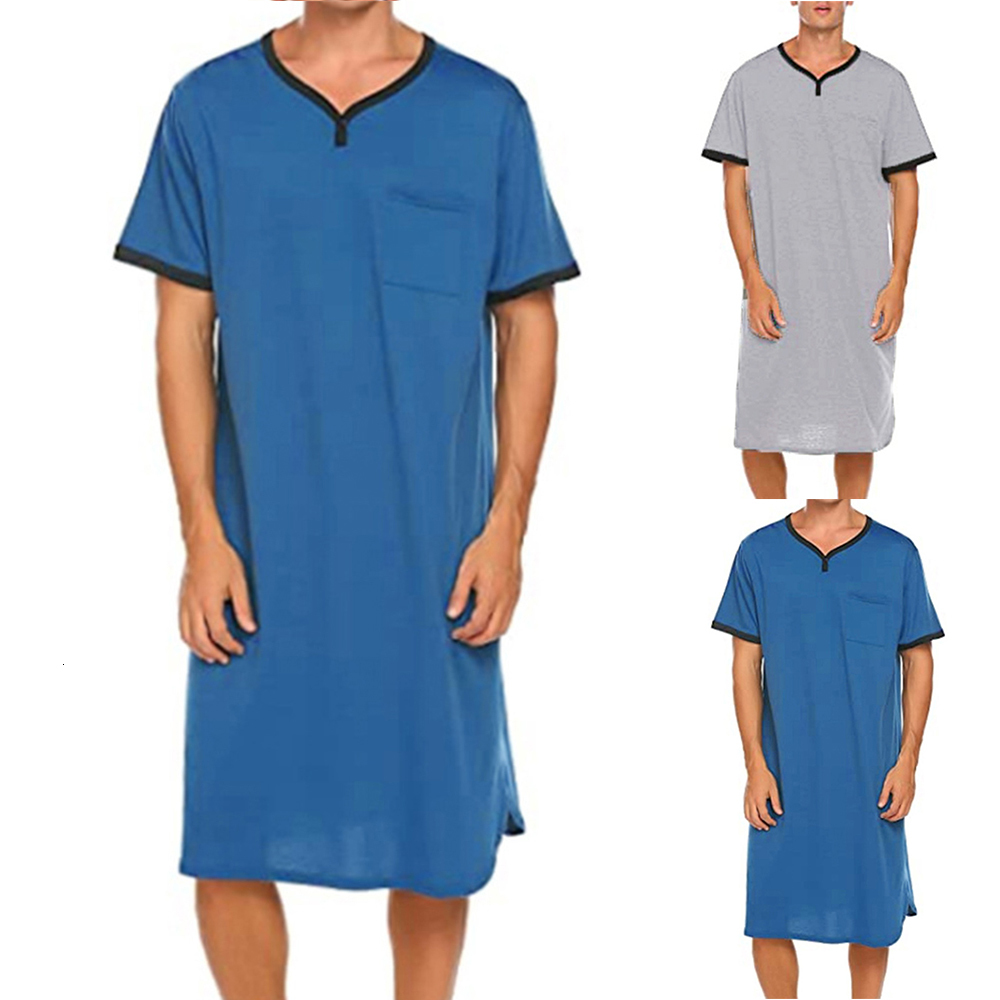 Men's Sleepwear Mens Nightdress Short Sleeve Nightgown Sleepwear Nightshirts Robes Casual Loose Bathrobe Skin Friendly Pajamas Shirts A50 230410