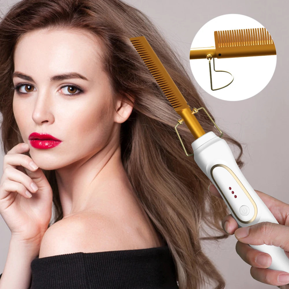 Hair Straighteners Leeons Black Comb Hair Straightener Flat Iron Electric Heating Comb Wet And Dry Hair Curler Straight Styler Curling Iron 231109