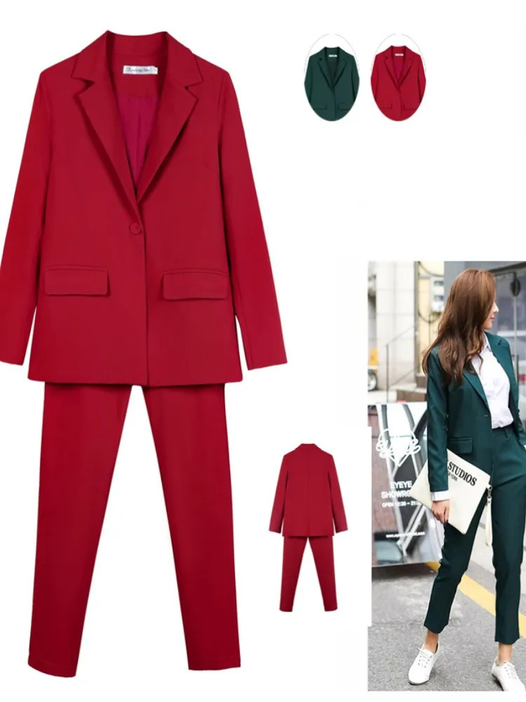 Womens Two Piece Pants Work Pantsuits OL 2 Set For Women Business Interview Uniform Slim Blazer And Pencil Office Lady Suit Female Outfits 231110