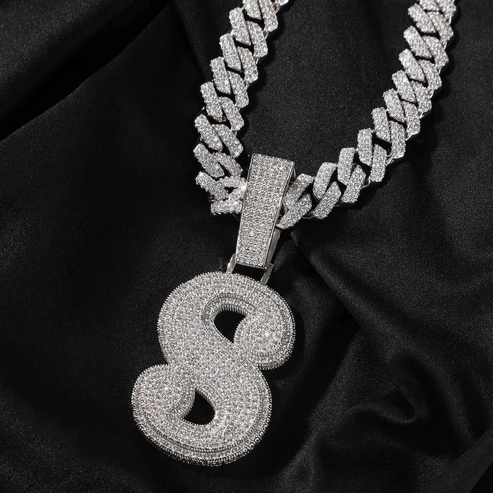 Custom Name Letter Pendant Men Sier Plated Street Style 5A Zircon Hiphop Necklace