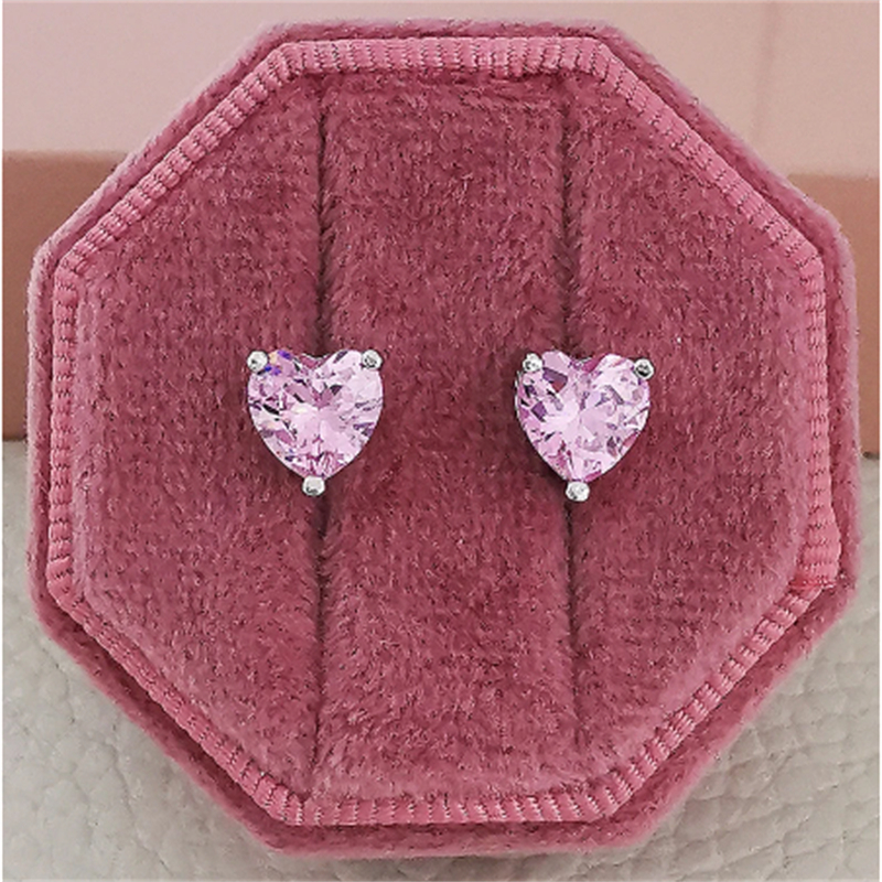 Cute Heart Stud Earring Lab diamond White Gold Charm Filled Jewelry Engagement Wedding Earrings for Women Bridal Birthday Bijou