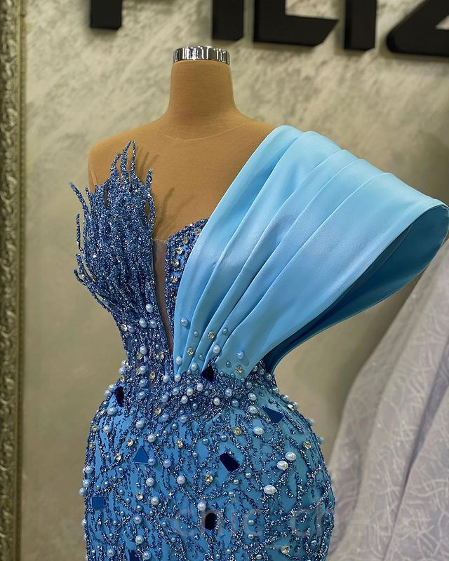 2024 Aso Ebi Crystals Beaded Prom Dress Sequined Lace Mermaid Evening Formal Party Second Reception Birthday Engagement Gowns Dresses Robe De Soiree Z