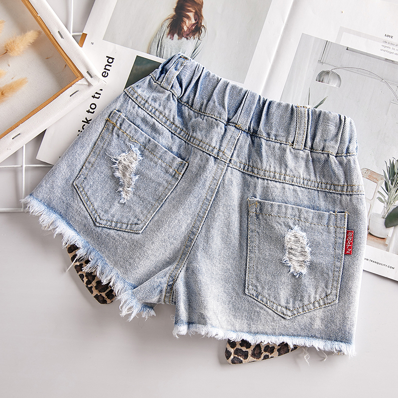 Shorts Summer baby girl shorts kids jeans pants fashion Leopard print patchwork for s bottom clothes 2 to 14 years 230411