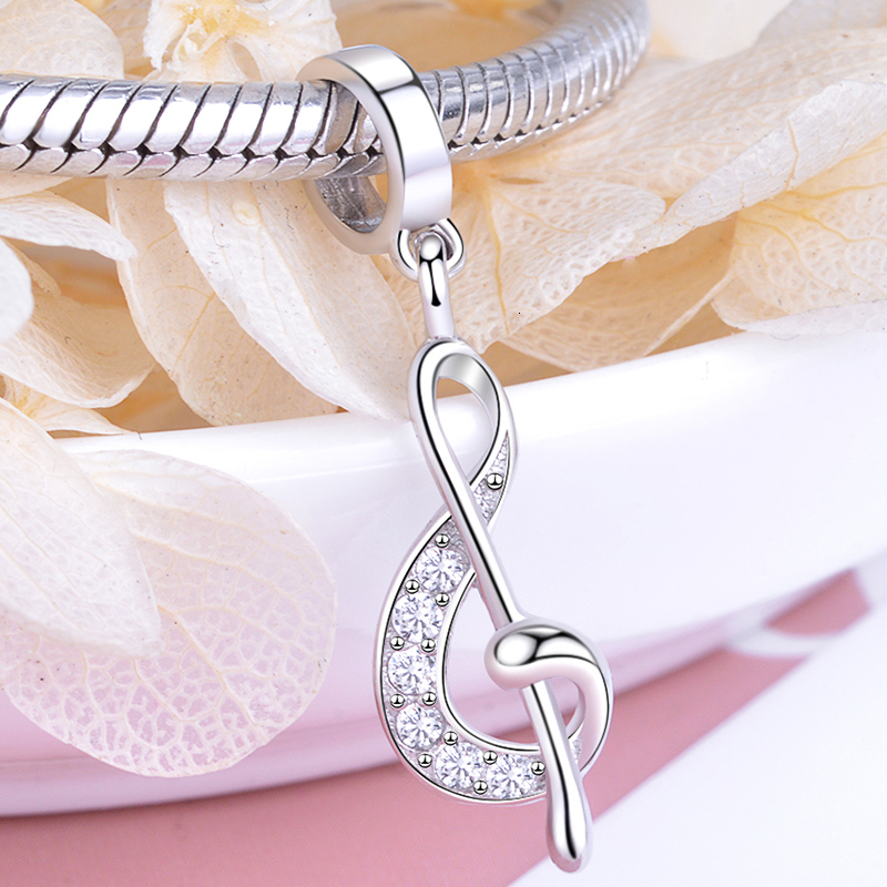 Charms Xiaojing 925 Sterling Silver Musical Note Pendant Beads Zircon Charms Fit European Bracelet Jewelry for Women Musician Gift 230411