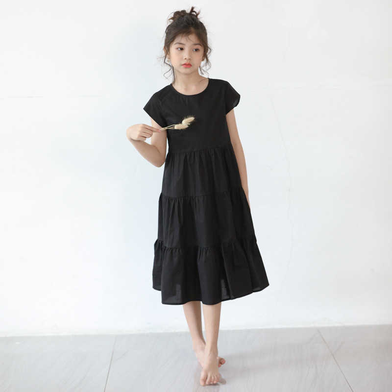 Girl's Dresses 2021 Summer Teenager Girls Loose Leisure Dress Kids Girls Cotton Elegant Dresses Long Style Children New Dresses Brief #8845 AA230