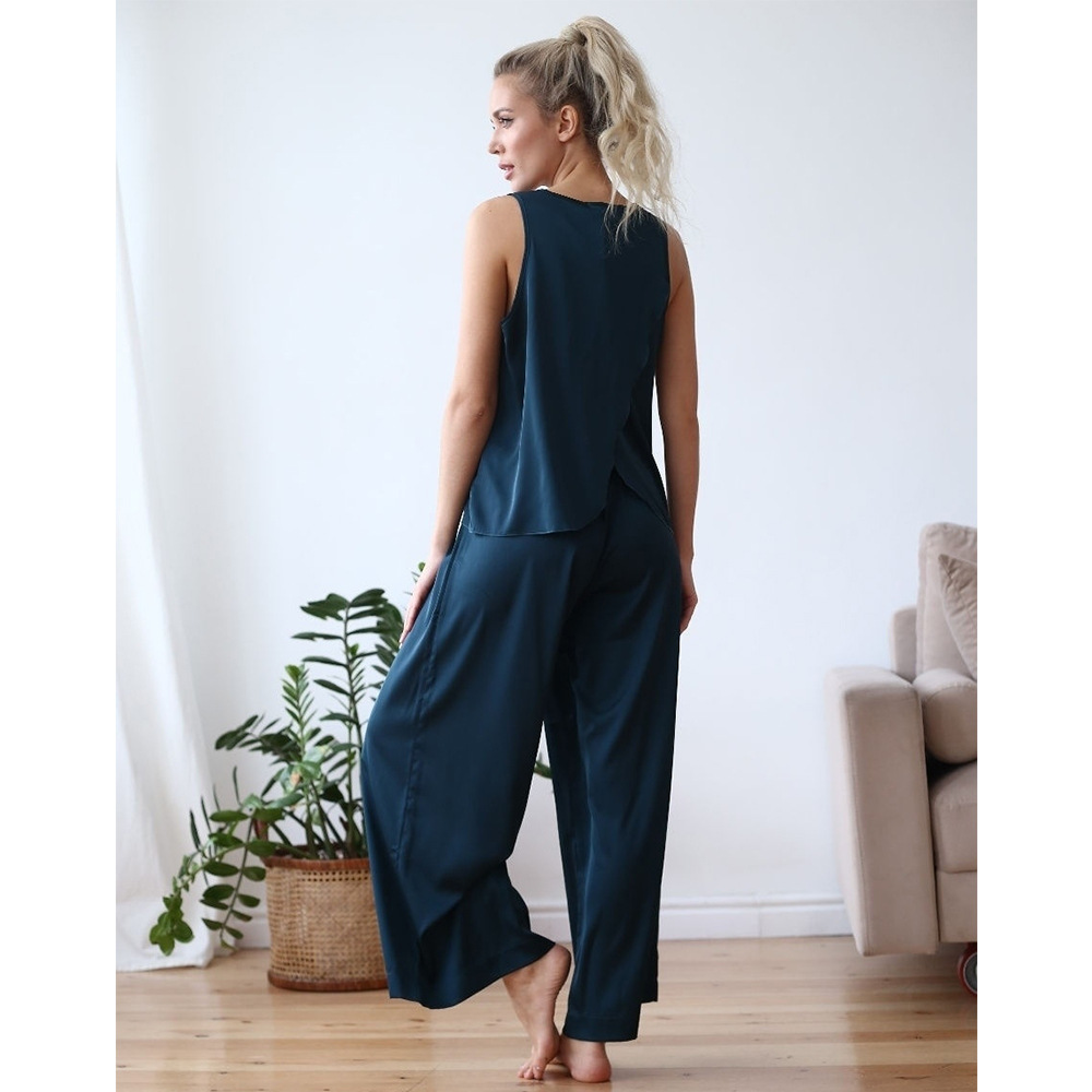 Women Pajama Suit Spring Summer Female Homewear Sets Sleeveless Crossed Back Vest & Loose Trousers Two Piece Sets