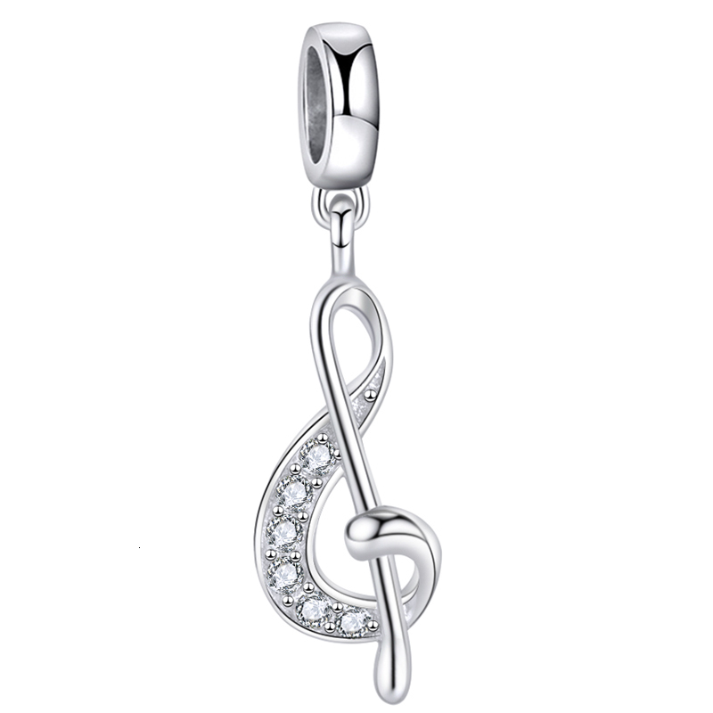 Charms Xiaojing 925 Sterling Silver Musical Note Pendant Beads Zircon Charms Fit European Bracelet Jewelry for Women Musician Gift 230411