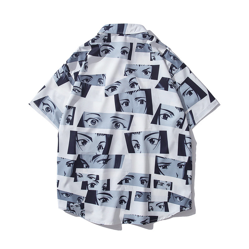 Men's Casual Shirts Oversize Mens Short-sleeved Shirt Summer Loose Casual Button Cardigan Cartoon Character Creative Pattern Printing Lapel 23041