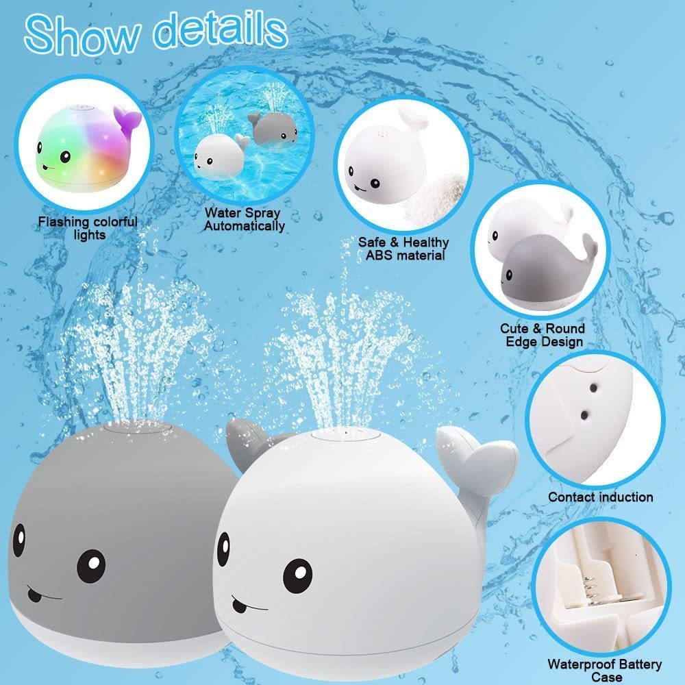 Bath Toys Electric Cartoon Whale Flashing Ball Water Squirting Sprinkler Baby Bath Toy Automatic Squirting Water Toddlers Bath Pool Toys 230410