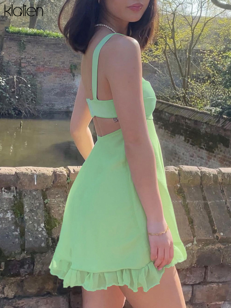 Casual Dresses KLALIEN Women French Romantic Elegant Office Lady Mini A Line Dress Summer Simple Wild Beach Party Night 230411