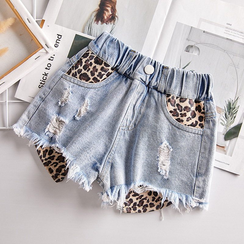 Shorts Summer baby girl shorts kids jeans pants fashion Leopard print patchwork for s bottom clothes 2 to 14 years 230411