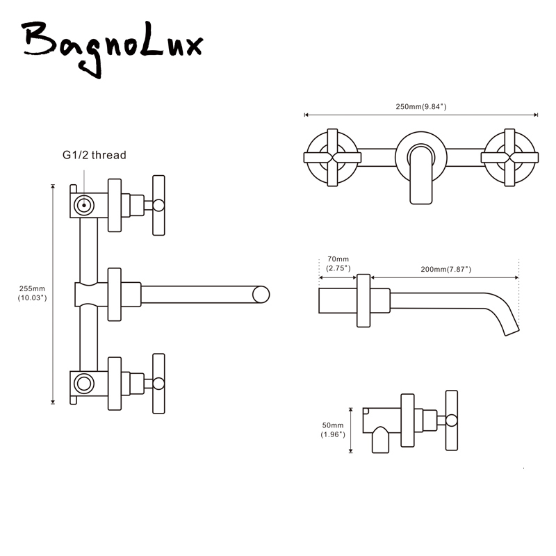 Bathroom Sink Faucets Taps Top Fashion Arrival Wall Basin Mixer Tap Set Spout Faucet With Double Lever In Matt Black/Polished Gold 230410