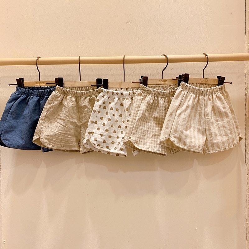 Shorts 100 Cotton Kids Summer Korean Style Thin Boys And Girls Baby Casual Dot Plaid Short Pants Children s Clothing WTP36 230411