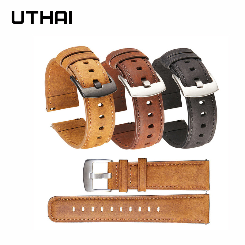 Watch Bands UTHAI Z85 Geniune Calf Leather WatchbandsSmart quick release 20mm 22mm Watch Strap For Samsung Watch Strap For Huawei Watch 230411